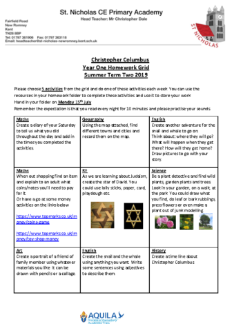 homework grid Term 6