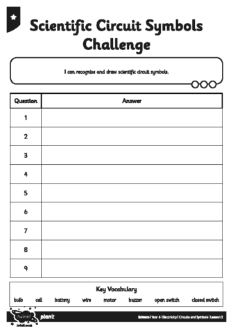 Activity Sheet Scientific Circuit Symbols Challenge