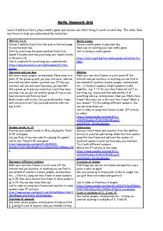 Maths Homework Grid