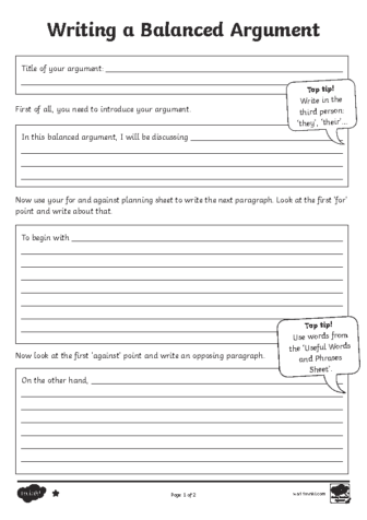 Balanced Argument Writing Sheet