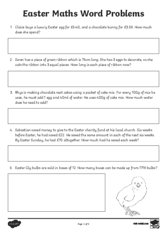 Easter Themed Maths Word Problems Activity Sheets