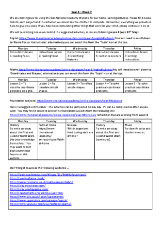 Remote learning planning week 7