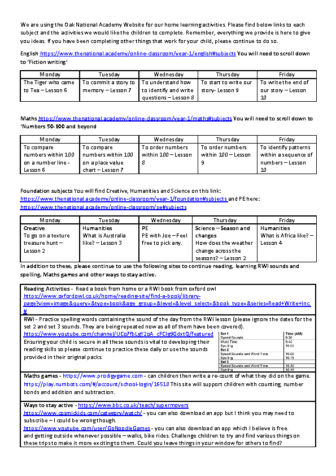 Remote learning planning week 8