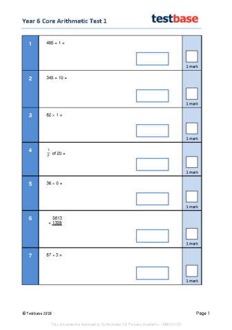 Y6_Core_Arithmetic_Test_1