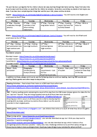 Alternative home learning planning week 10