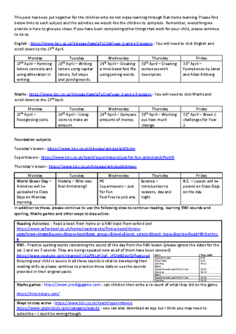 Alternative home learning planning week 9