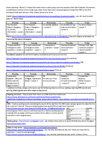 Oak home learning planning week 12