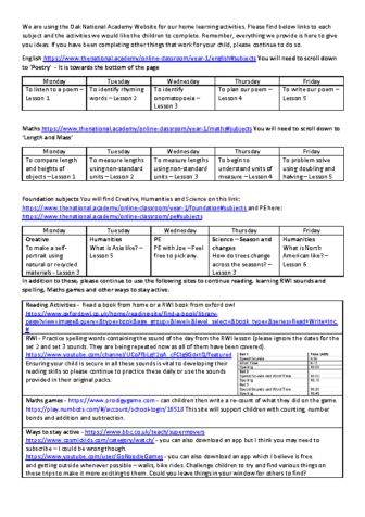 Remote learning planning week 9