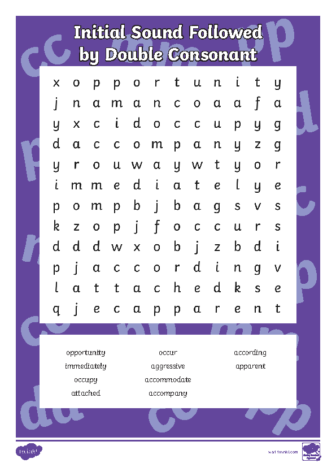 year 5-6 Spelling List Word Search Initial Soun -Followed by Double Consonant