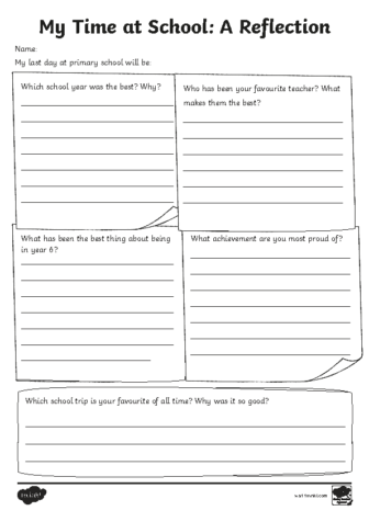 My Time at School Reflection Sheet