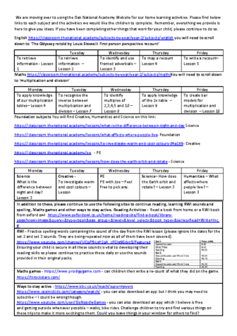 Oak home learning planning week 14