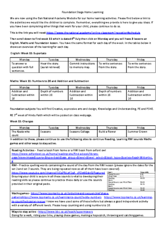 Yr R Remote Learning 13.7.20