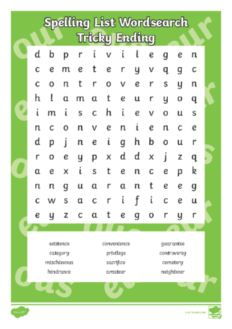 year 5-6-Spelling List Wordsearch Tricky Ending