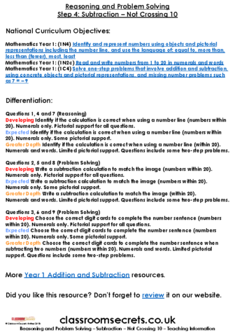 Maths Thursday 7th January 2021 Subtraction Apply Problems