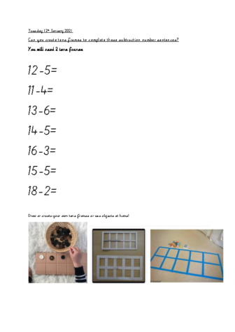 Tuesday 12th January Maths Tens frames