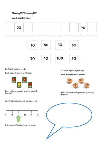 Monday 22nd February Counting in 10s