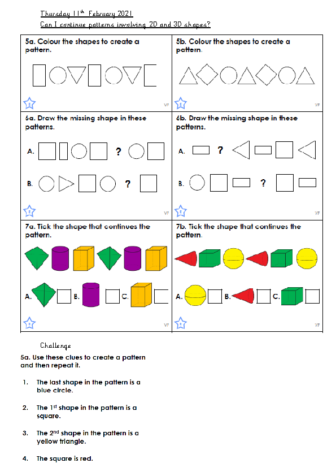 Thursday 11th February Continuing Patterns