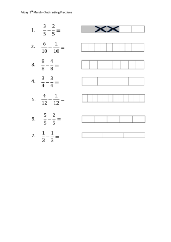 subtracting fractions friday 5th march