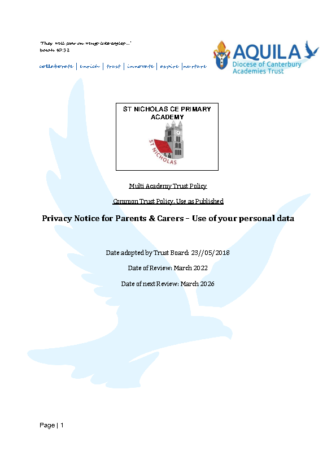 Aquila Privacy Notice for Parents & Carers – Use of your personal data March 2022