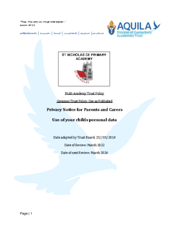 Aquila Privacy Notice for Parents and Carers – Use of your childs personal data March 2022